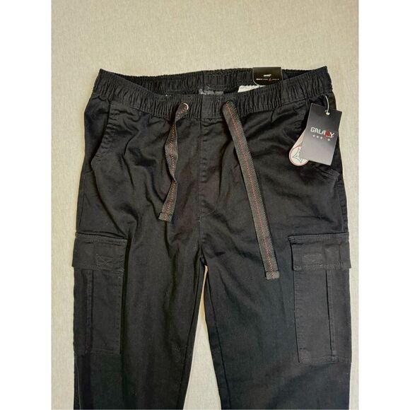 Galaxy Men's Black Cargo Pants- Cargo Joggers Black Size Small - Picture 2 of 8
